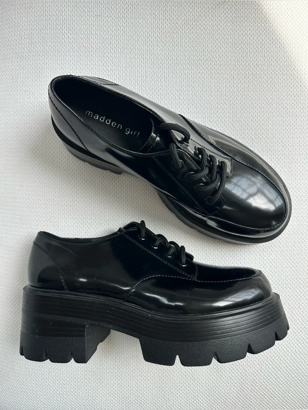 NEW Madden Girl Women's Cagan Lug Sole Platform Lace Oxfords 9 Black Leather